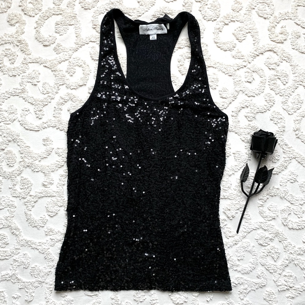 Sparkly All Black Sequin Bow top xs